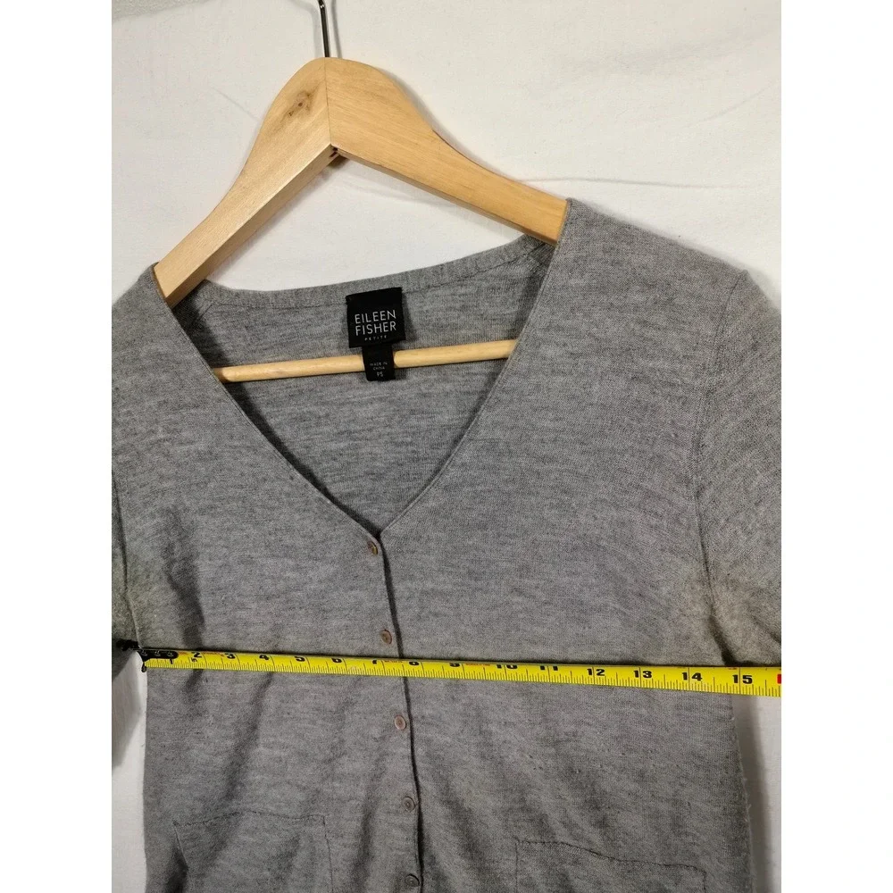Eileen Fisher Cashmere Cardigan Petite S Gray Button Front Luxury Lagenlook‎